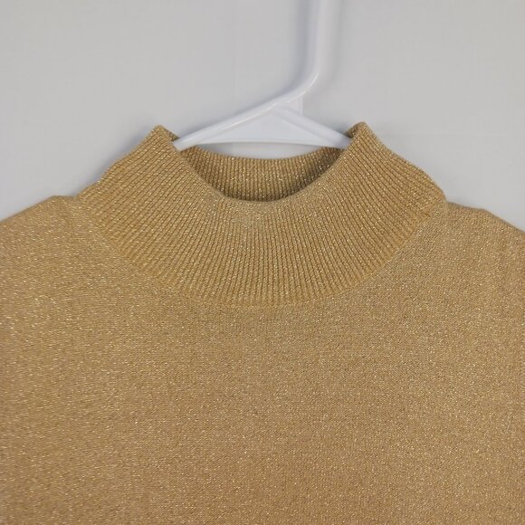 Gold Mock Neck Sleeveless Knit Sweater Size S - Picture 2 of 6